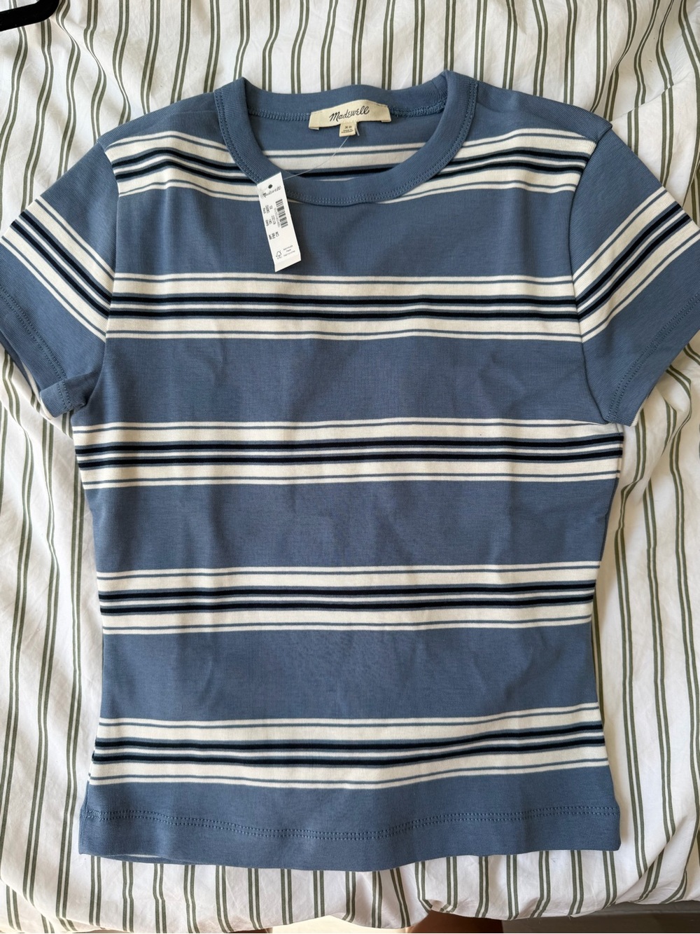 Madewell Dusty Blue Striped Short-Sleeve Tee